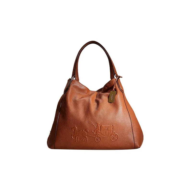 COACH Edie Pebbled Leather One Shoulder Handbags Large Size Women's Saddle Color-0