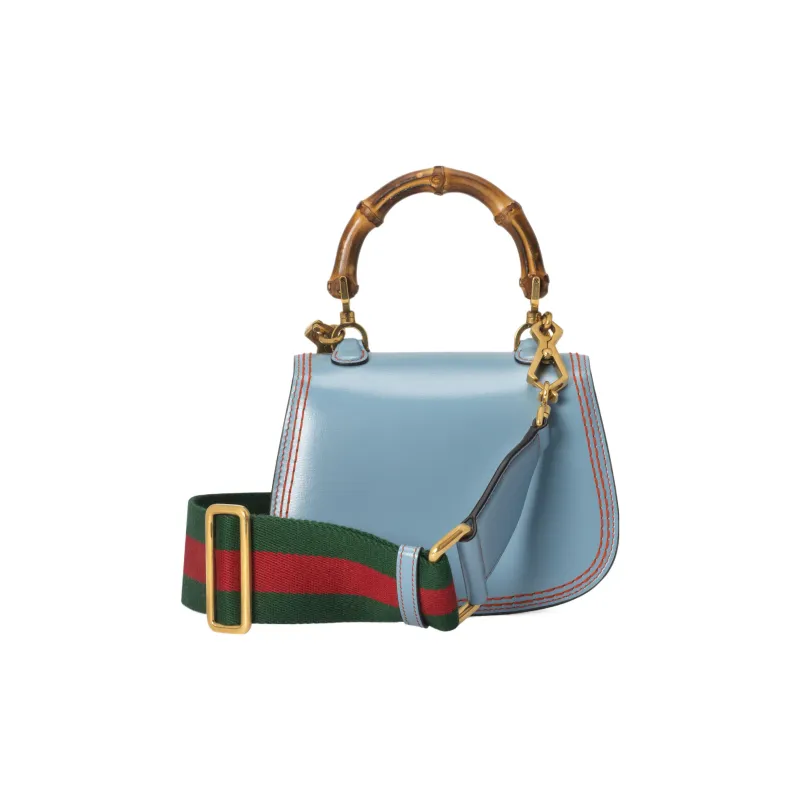 GUCCI Bamboo 1947 Leather Bamboo Bag Handbags Shoulder Bags Mini Women's Blue/Red-3