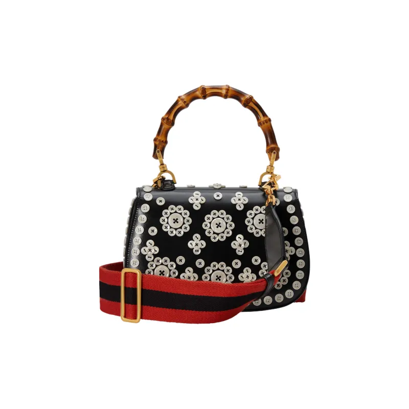 GUCCI Bamboo 1947 Leather Shoulder Bag Crossbody Bag Handbag Small Size Women's Black-3