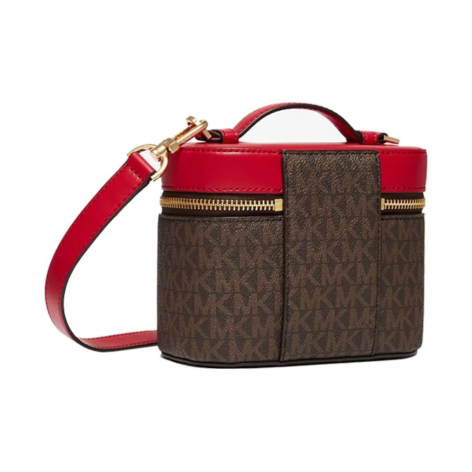 MICHAEL KORS Artificial Leather Bucket Bag, Box Bag, Crossbody Bag, Handbag Trumpets Women's Dark Brown/Dark Red-1