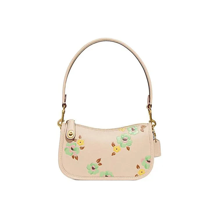 COACH Swinger Cow Leather One Shoulder Handbag Small Size Women's Beige Yellow-0