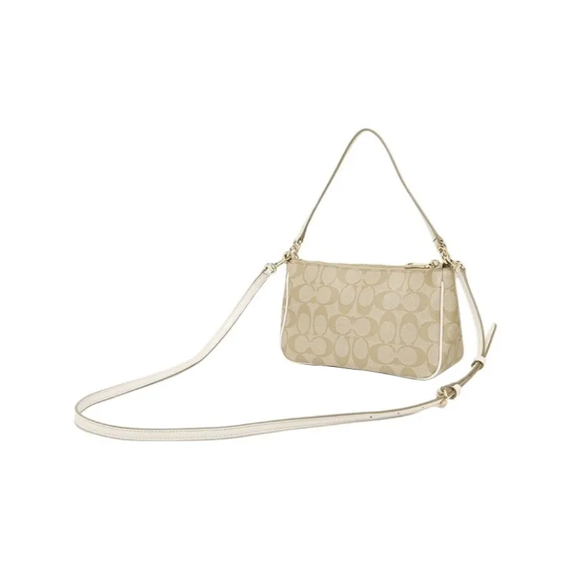 COACH Stanton Signature Coated Canvas Mahjong Bag Shoulder Bag Portable Crossbody Bag Women's Light Khaki White-3