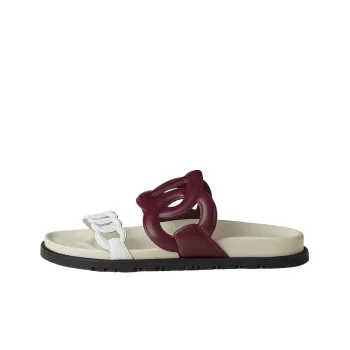 HERMES Extra Rubber Sole Odor Resistant Slide Slippers Women's Red White