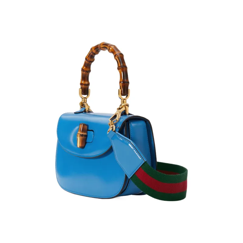 GUCCI Bamboo 1947 Leather Shoulder Bag Crossbody Bag Handbag Small Size Women's Blue-1