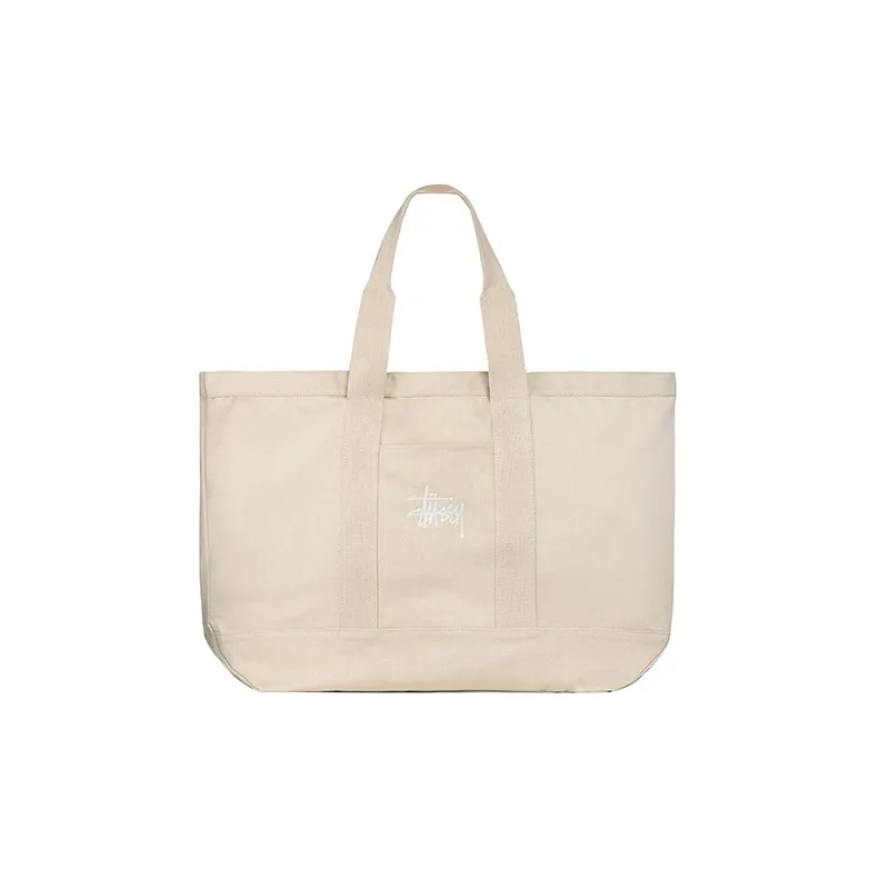 Stussy Cotton Canvas Tote Bag, Shopping Bag, Canvas Bag, Handbag Extra Large Unisex Ecru-0