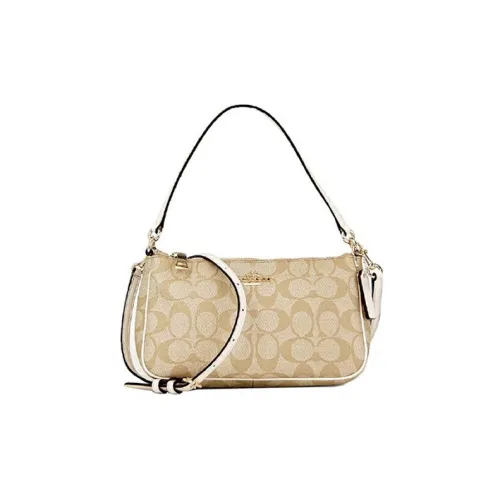 COACH Stanton Signature Coated Canvas Mahjong Bag Shoulder Bag Portable Crossbody Bag Women's Light Khaki White