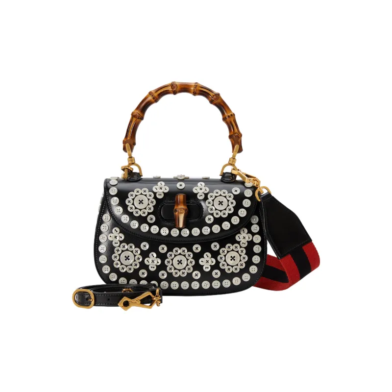 GUCCI Bamboo 1947 Leather Shoulder Bag Crossbody Bag Handbag Small Size Women's Black-2