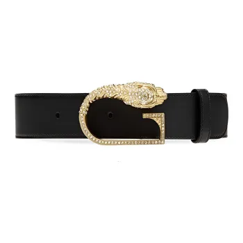 GUCCI Cow Leather Leather Belts Women's Black Width 3.6cm
