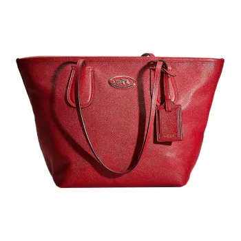 COACH City Zip Tote Cross-Stitch Leather Tote Bag Shopping Bag Handbag Shoulder Bag Large Size Women's Red Chestnut