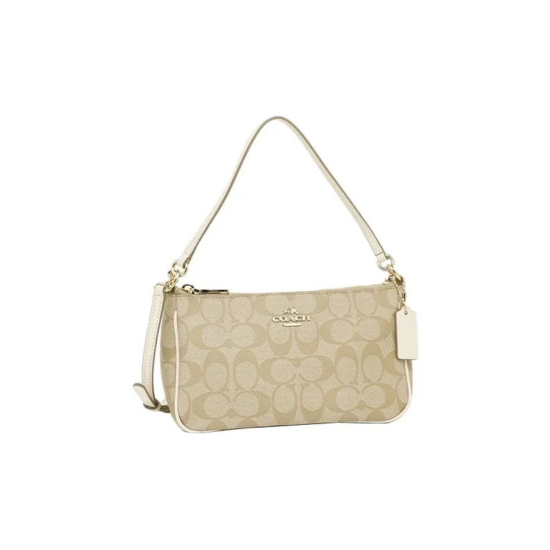COACH Stanton Signature Coated Canvas Mahjong Bag Shoulder Bag Portable Crossbody Bag Women's Light Khaki White-1