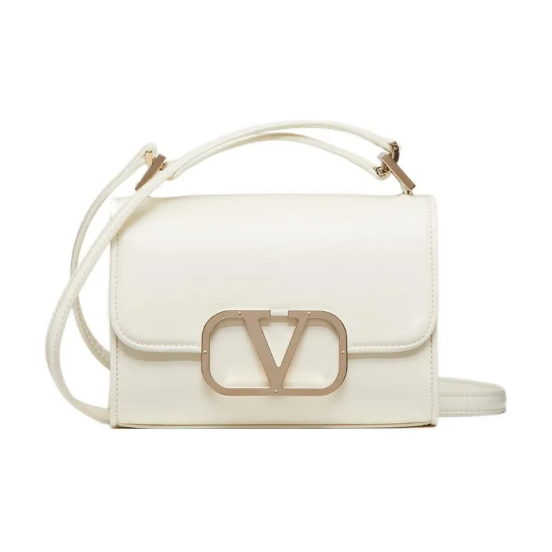 Valentino Vlogo Cow Leather Shoulder Bag, Crossbody Bag Small Size Women's White-0
