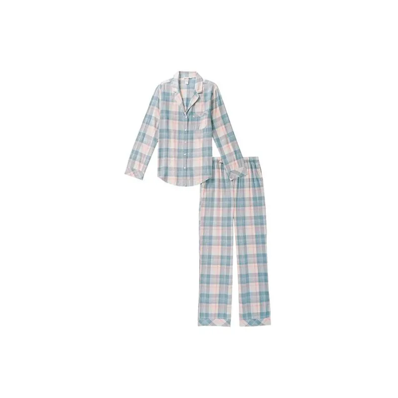 Victoria's Secret Pajama Set Women's Blue White Plaid-0
