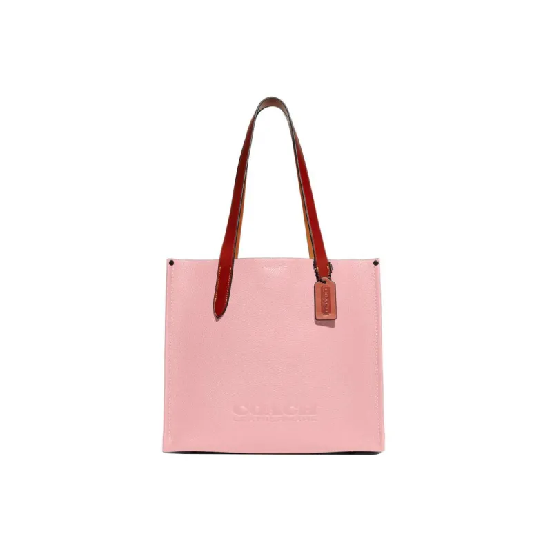 COACH Pebbled Leather With Canvas Tote Bag, Shopping Bag, Shoulder Bag, Handbag Tubas Women's Pink-0