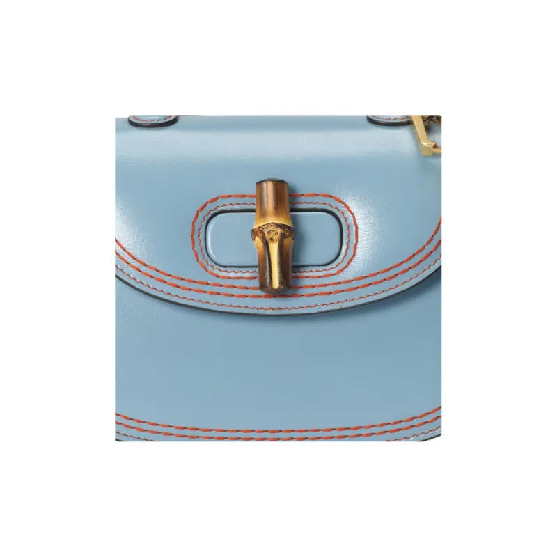 GUCCI Bamboo 1947 Leather Bamboo Bag Handbags Shoulder Bags Mini Women's Blue/Red-8