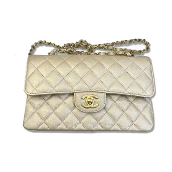 CHANEL Classic Flap CF Grain Embossed Cow Leather Mouth Cover Bag Crossbody Bag Shoulder Bag Small Size Women's Gold