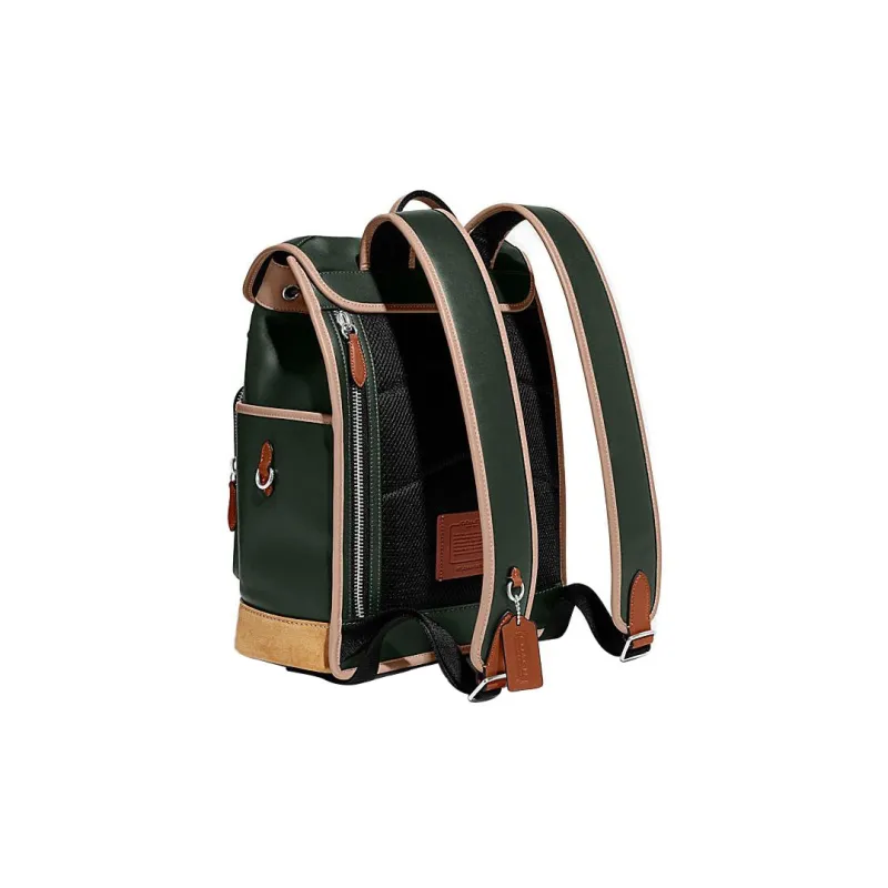 COACH League Cow Leather With Fabric Backpack Tubas Women's Green & Beige-1