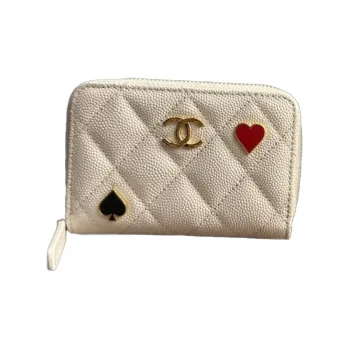 CHANEL Caviar Cow Leather Coin Purse Women's White