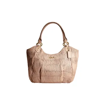COACH Ashley Pleated Leather Handbag Shoulder Bag Large Size Women's Beige