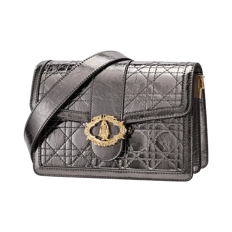 Hush Puppies Top Grain Cow Leather Small Square Bag, Crossbody Bag, Shoulder Bag Medium Size Women's Gunmetal-1