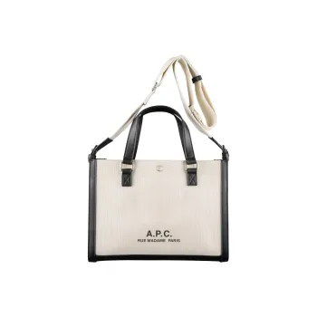 A.P.C Cotton With Leather Tote Bag, Shopping Bag, Shoulder Bag, Crossbody Bag, Handbag Unisex Beige