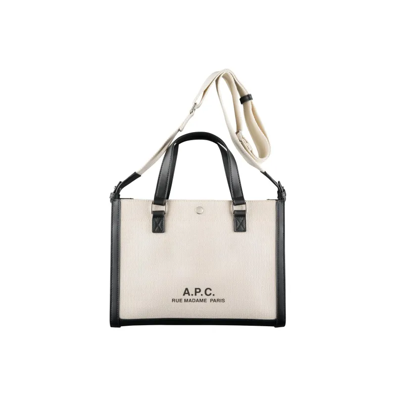 A.P.C Cotton With Leather Tote Bag, Shopping Bag, Shoulder Bag, Crossbody Bag, Handbag Unisex Beige-0