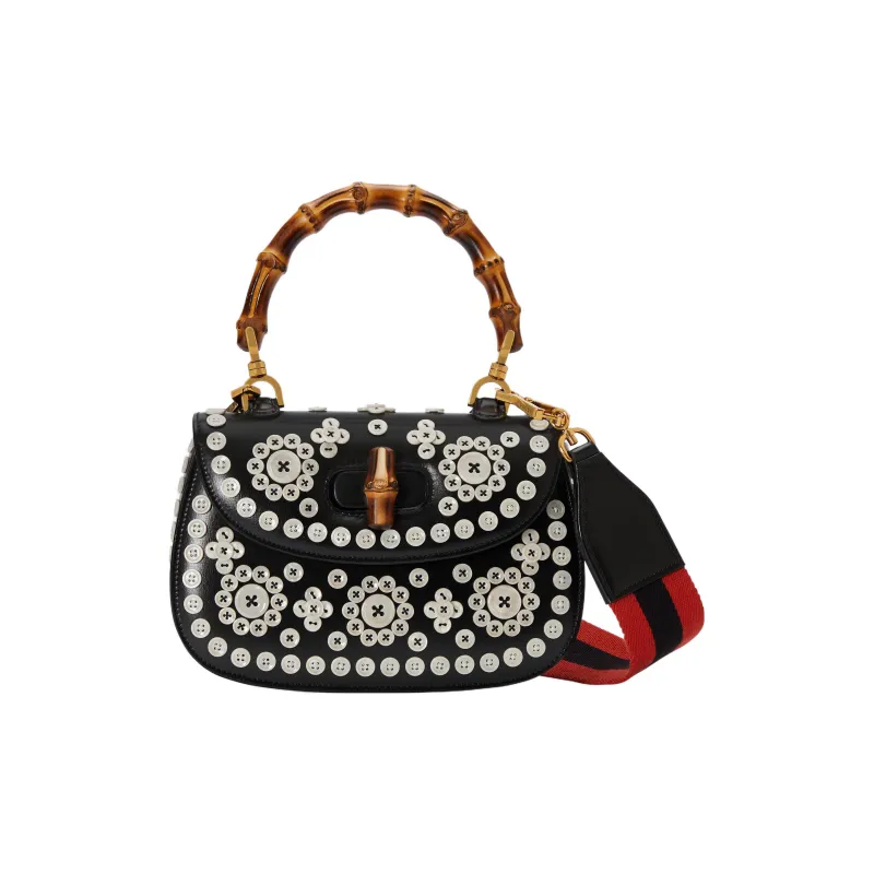 GUCCI Bamboo 1947 Leather Shoulder Bag Crossbody Bag Handbag Small Size Women's Black-0