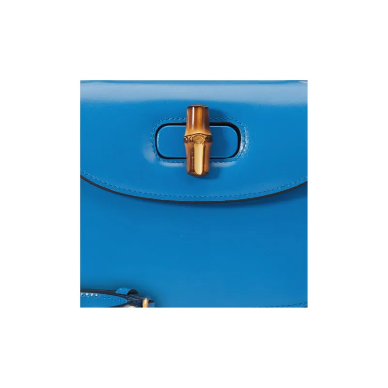 GUCCI Bamboo 1947 Leather Shoulder Bag Crossbody Bag Handbag Small Size Women's Blue-8