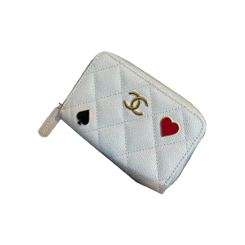 CHANEL Caviar Cow Leather Coin Purse Women's White-1