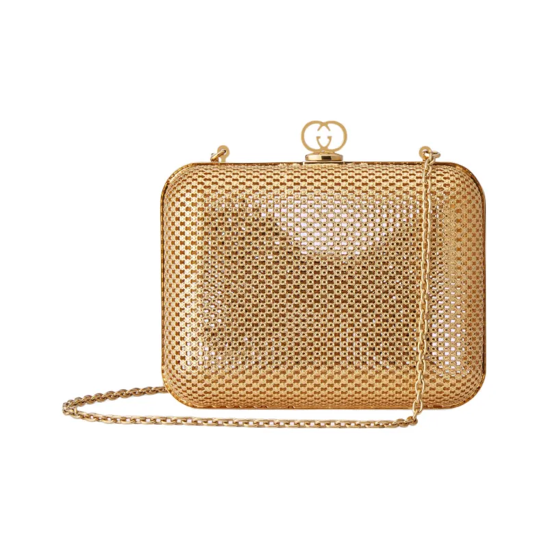 GUCCI Metal Shoulder Bag Clutch Women's Gold-2