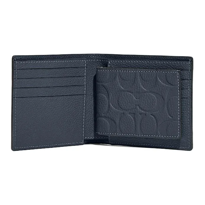COACH 3 IN 1 Wallet Cow Leather Card Holder Wallet Women's Dark Blue-1