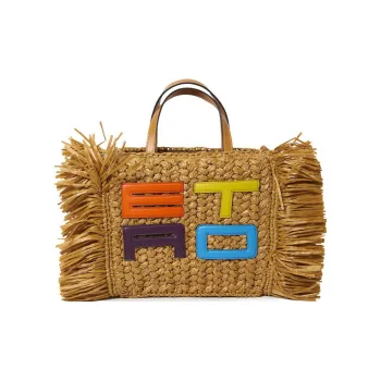 ETRO Raffia With Leather Tote Bag Shopping Bag Portable Crossbody Bag Shoulder Bag Women's Multicolor