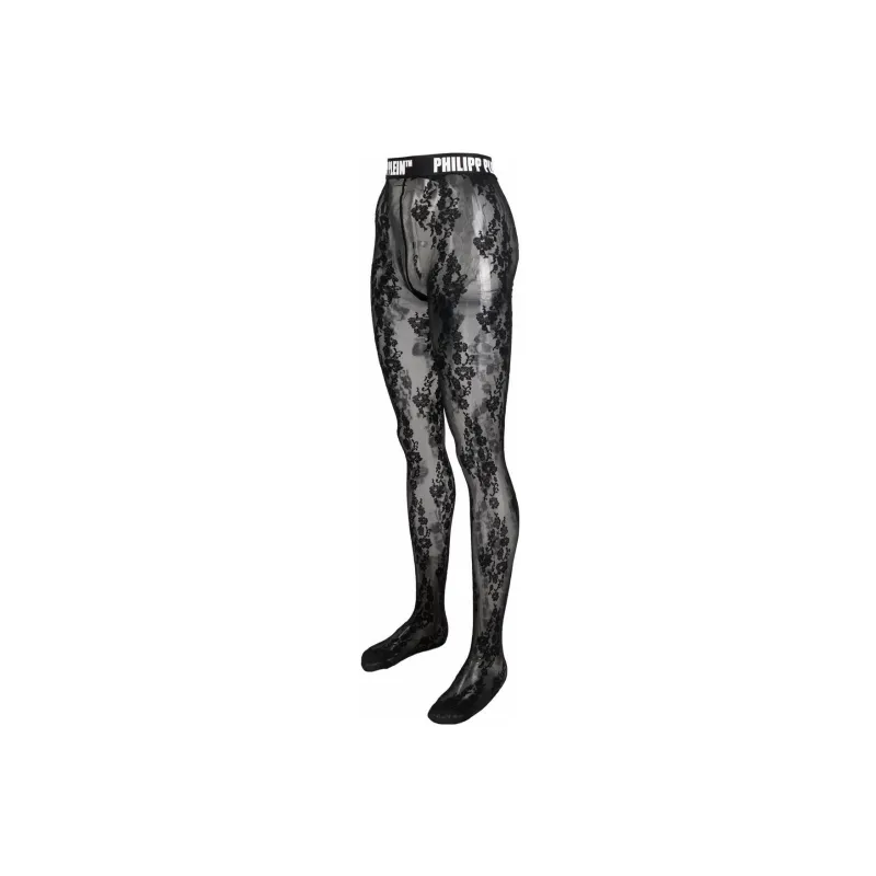 PHILIPP PLEIN Floral lace Logo waistband Tights-2