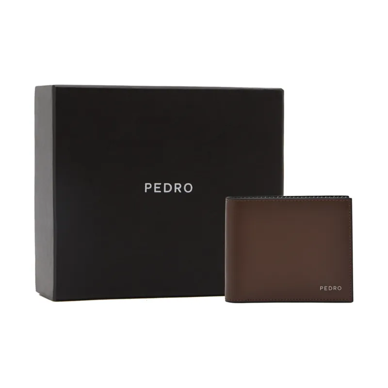 PEDRO Calfskin Textile Card Holder Wallet Men's Black/Umber-0