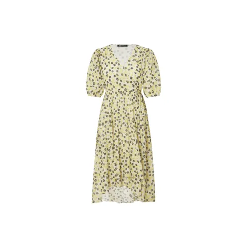 MO&CO Short-Sleeved Dresses Women's Yellow Base With Mixed Print