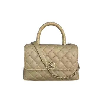 CHANEL Coco Handle Calfskin Lipstick Bag Handbag Shoulder Bag Crossbody Bag Small Size Women's Beige/Milk Tea