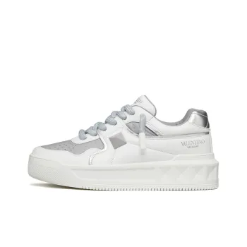 Valentino One Stud Low Top Stylish Skateboarding Shoes Men's Gray White