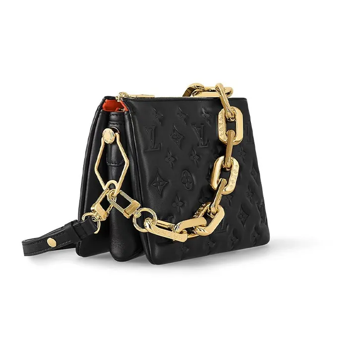 LOUIS VUITTON Coussin Embossed Fluffy Lambskin With Calfskin Trim Shoulder Bag, Crossbody Bag Trumpets Women's Black-1