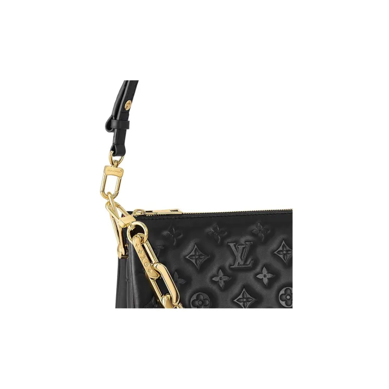 LOUIS VUITTON Coussin Embossed Fluffy Lambskin With Calfskin Trim Shoulder Bag, Crossbody Bag Trumpets Women's Black-4
