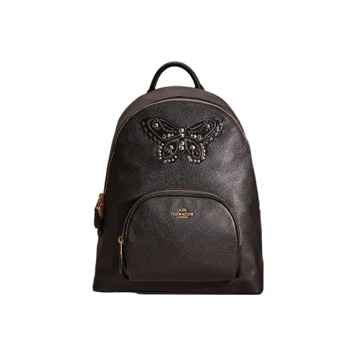 COACH Carrier Pebbled Leather Backpack Large Size Women's Black