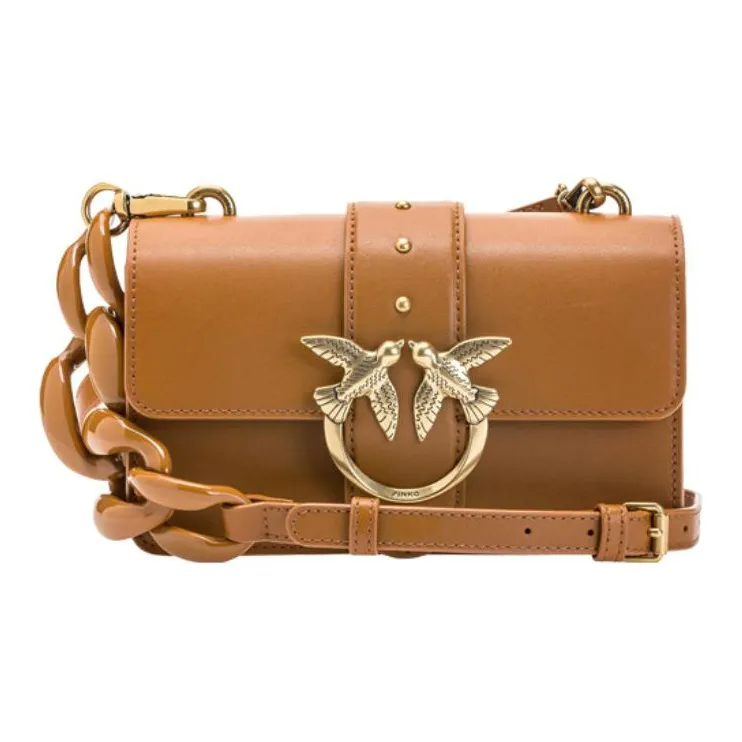 PINKO Cow Leather Bird Bag, Swallow Bag, Shoulder Bag, Crossbody Bag Mini Women's Brown-0