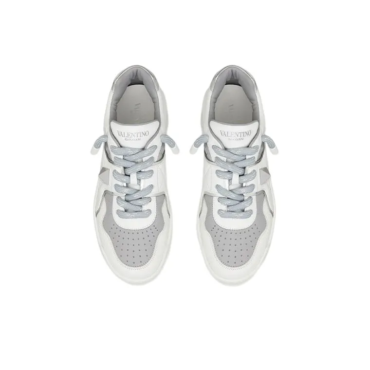 Valentino One Stud Low Top Stylish Skateboarding Shoes Men's Gray White-3