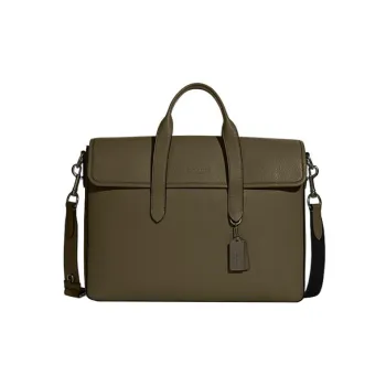 COACH Sullivan Cow Leather Briefcase, Handbag, Shoulder Bag, Crossbody Bag Men's Army Green