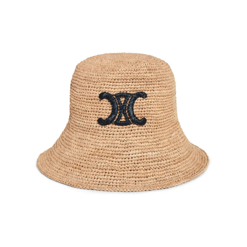 CELINE Triomphe Bucket Hat In Raffia-0