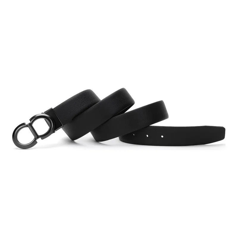 ELLE HOMME Men's Belt Genuine Leather Plate Buckle Horse Shoe Buckle Cow Leather Belt Men's Black Width 3.4cm-3