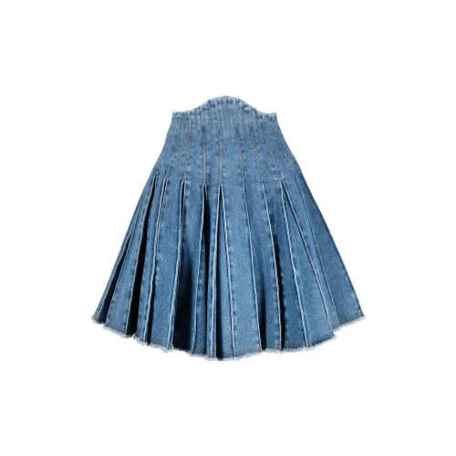 BALMAIN Denim Short Skirts Women's Blue