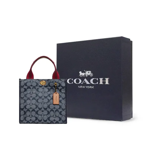 COACH Eco Friendly Material Canvas With Leather Canvas Bag, Tote Bag, Shopping Bag, Handbag Trumpets Women's Denim Blue-5