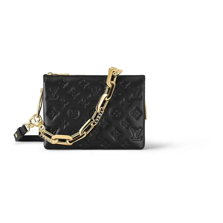 LOUIS VUITTON Coussin Embossed Fluffy Lambskin With Calfskin Trim Shoulder Bag, Crossbody Bag Trumpets Women's Black-0