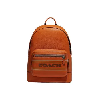 COACH Westway Cow Leather Patchwork With Fabric Backpack Large Size Women's Brown