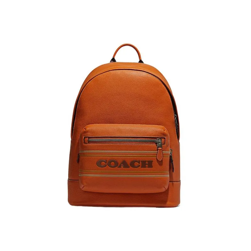 COACH Westway Cow Leather Patchwork With Fabric Backpack Large Size Women's Brown-0