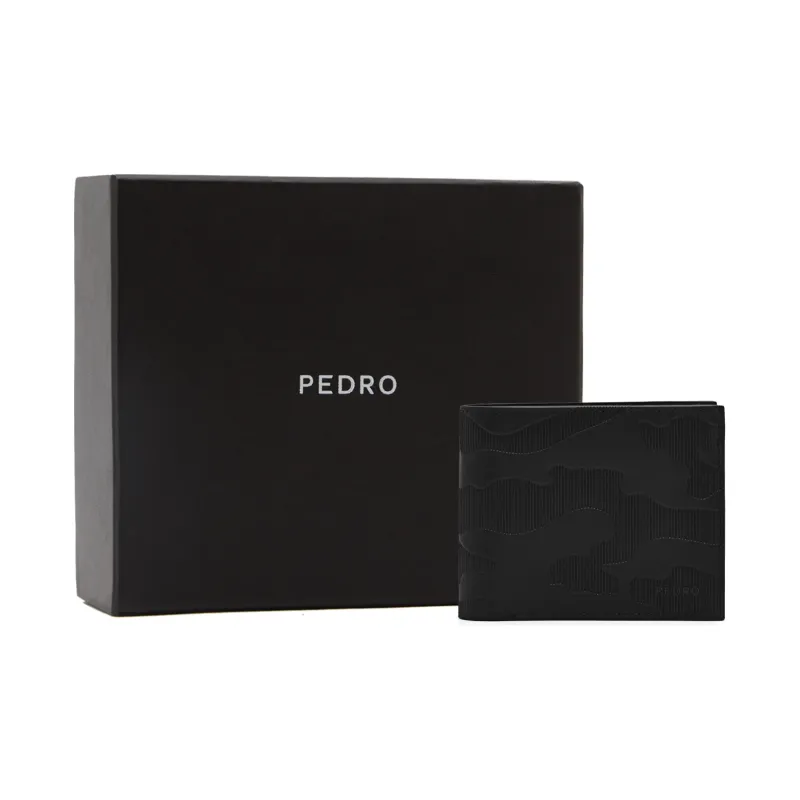 PEDRO Calfskin Textile Card Holder Wallet Men's Black/Umber-5